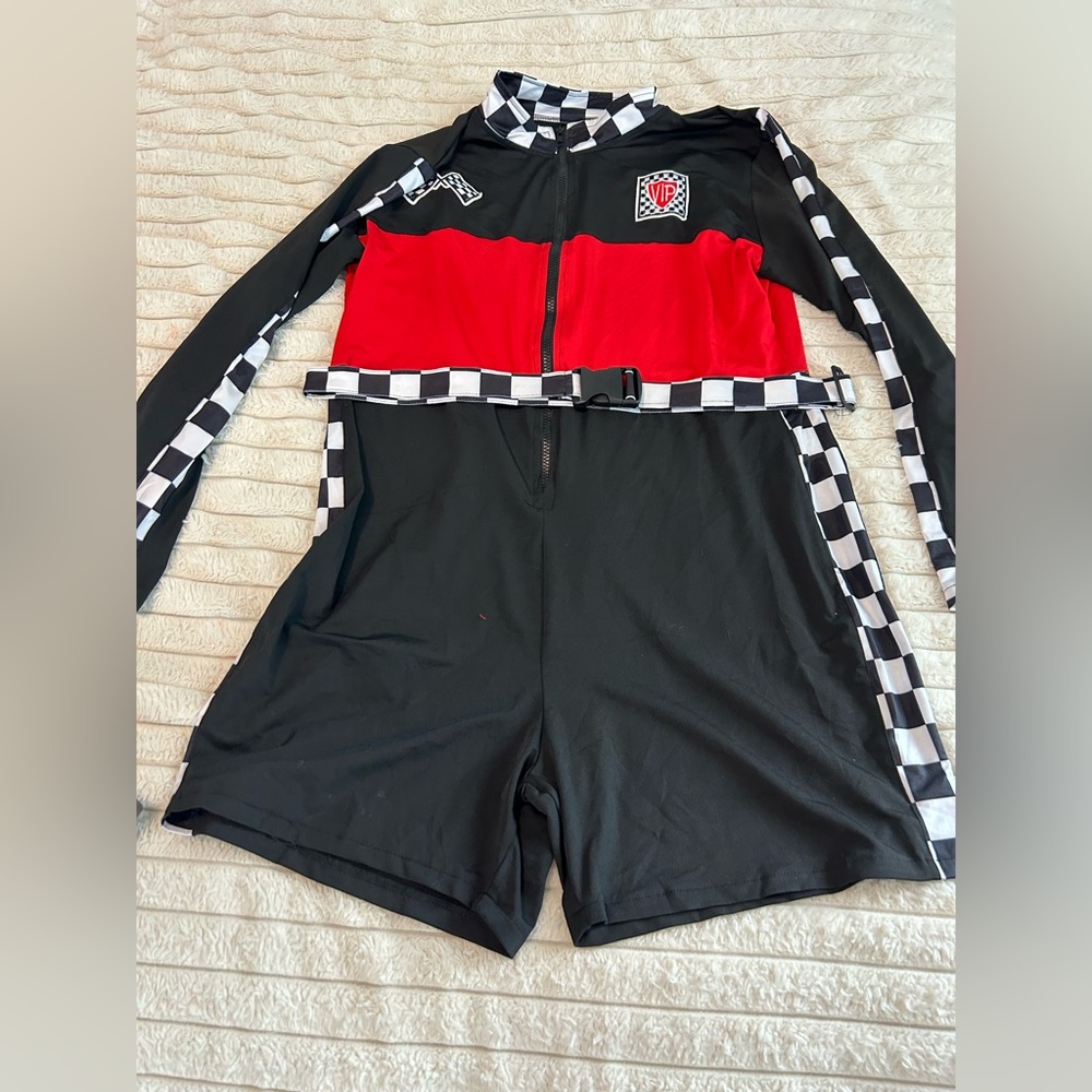 Racing Jumpsuit with Checkered Accents